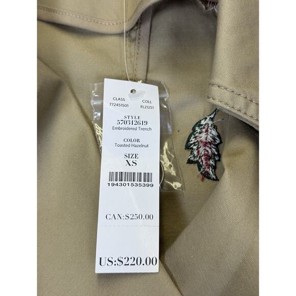 WHBM Embroidered Trench Coat Women’s Sz XS Floral Belted Double Breasted NWT - Picture 4 of 12